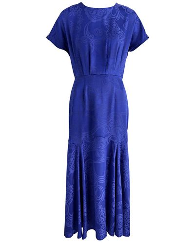 Never Fully Dressed Erin Satin-Jacquard Midi Dress - Blue