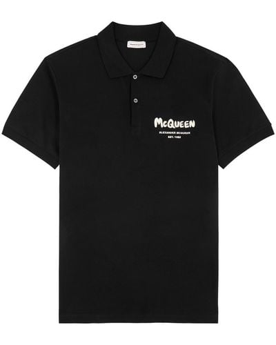 Alexander McQueen Graffiti Logo-Embroidered Piqué Cotton Polo Shirt - Black