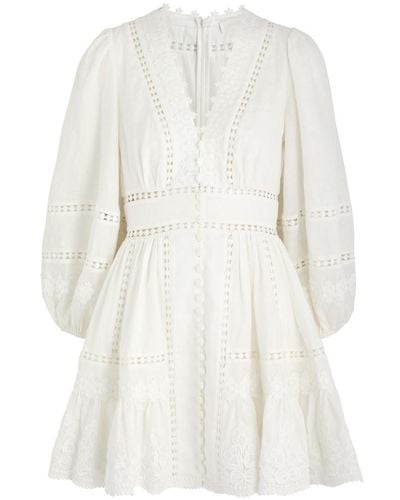 Zimmermann Pop Embroidered Linen Mini Dress - White