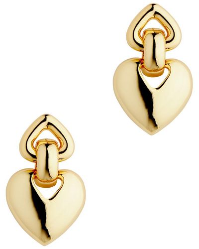 Kenneth Jay Lane Double Heart Drop Earrings - Metallic