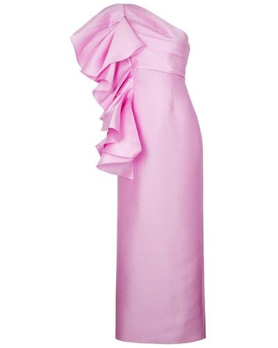Solace London Barney Ruffled Satin Maxi Dress - Pink