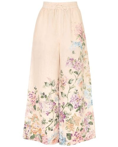 Zimmermann Halliday Floral-Print Linen Trousers - Natural