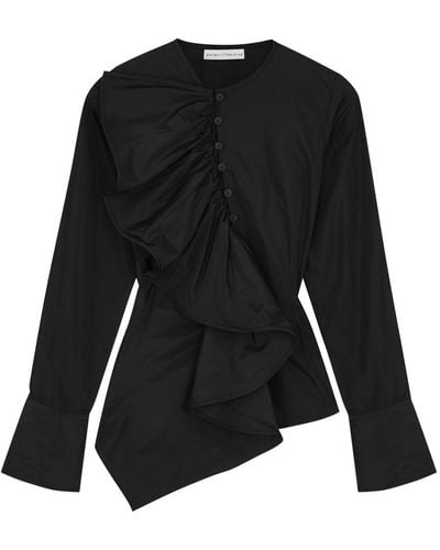 Palmer//Harding Heart Ruffled Taffeta Shirt - Black