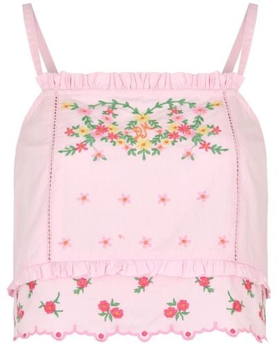 Damson Madder Rosie Floral-Embroidered Cotton Top - Pink