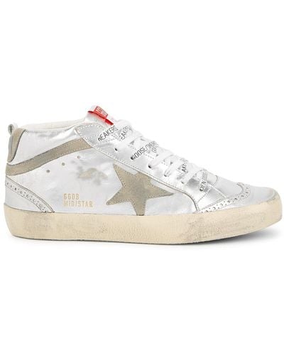 Golden Goose Mid Star Distressed Leather Trainers - White
