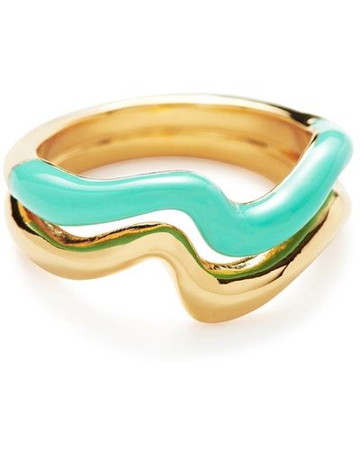 Missoma Squiggle Curve Two Tone 18Kt-Plated Ring - Blue