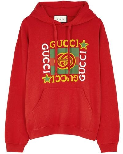 Gucci Logo-Print Hooded Cotton Sweatshirt - Red