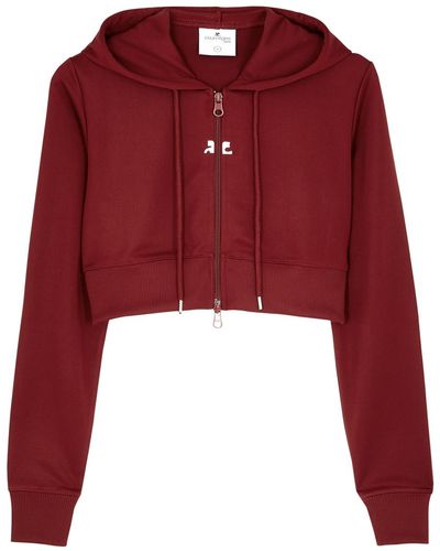 Courreges Hooded Cropped Jersey Sweatshirt - Red