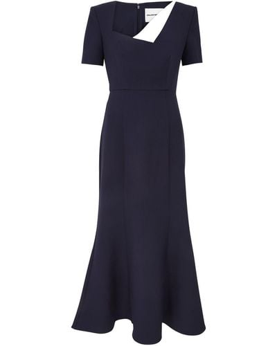 Roland Mouret Vy Short-sleeved Contrast-fold Stretch-woven Midi Dress - Blue