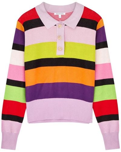 Olivia Rubin Mary Striped Knitted Polo Jumper - Pink