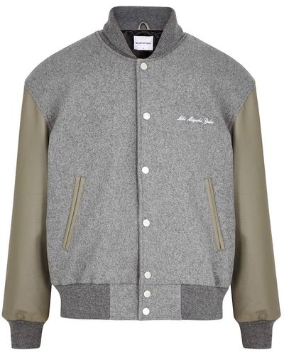 MKI Miyuki-Zoku Wool-blend And Leather Varsity Jacket - Grey