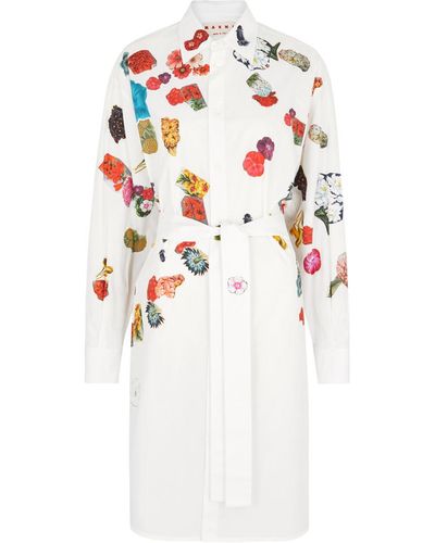 Marni Floral-print Cotton-poplin Shirt Dress - White