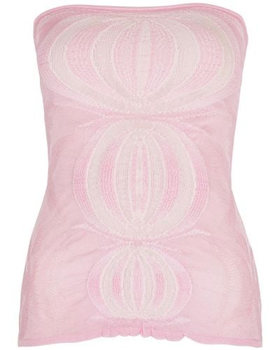GIMAGUAS Été Intarsia Pointelle-Knit Top - Pink