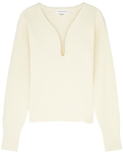 Victoria Beckham Frame Ribbed-Knit Sweater - Natural
