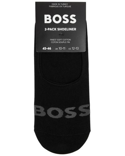 BOSS Logo Cotton-Blend Trainer Socks - Black