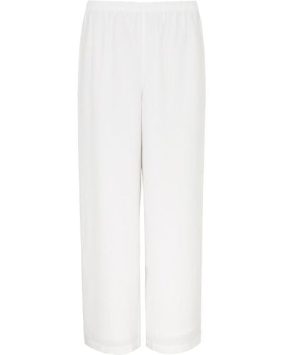Eileen Fisher Straight-Leg Silk-Georgette Trousers - White