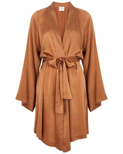 Forte Forte Forte_forte Belted Stretch-silk Satin Kimono Jacket - Brown