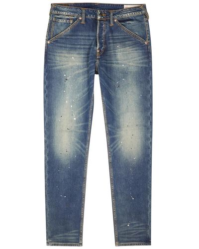 Evisu Paint-splattered Slim-leg Jeans - Blue