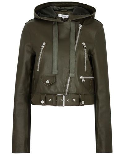 JW Anderson Hooded Leather Biker Jacket - Green