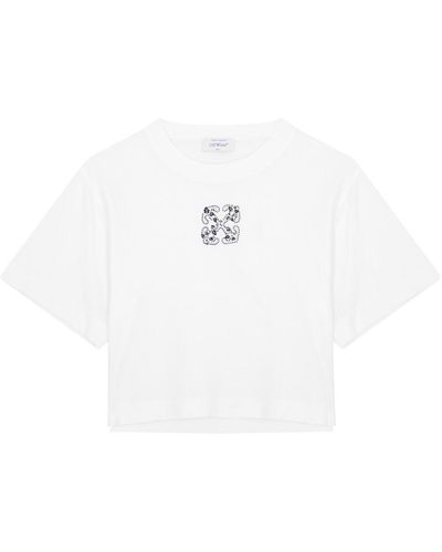 Off-White c/o Virgil Abloh Bling Leaves Logo Cropped Cotton T-shirt - White