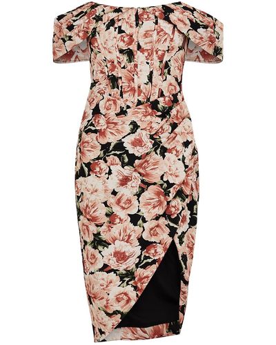 Lavish Alice Floral-print Off-the-shoulder Midi Dress - Pink