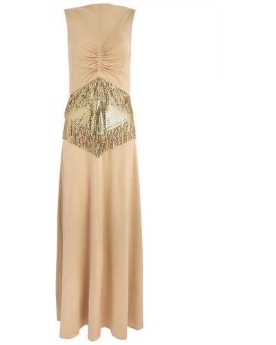 Rabanne Chainmail-Embellished Stretch-Jersey Maxi Dress - Natural