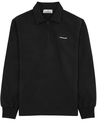 Stone Island Logo Half-Zip Cotton Sweatshirt - Black