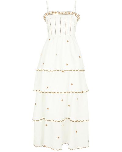 Lug Von Siga Aurora Embroidered Linen-Blend Midi Dress - White