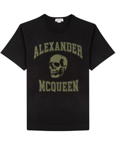 Alexander McQueen Varsity Printed Cotton T-Shirt - Black