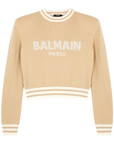 Balmain Camel Logo Wool-blend Sweater - Brown