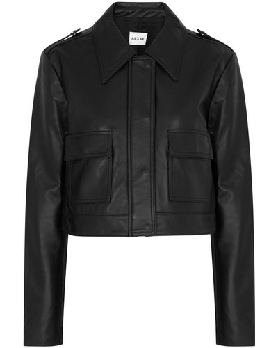 AEXAE Cropped Leather Jacket - Black