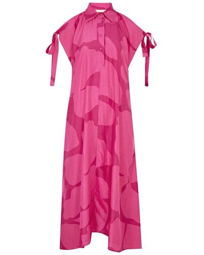 LOVEBIRDS Merry Printed Silk-satin Midi Dress - Pink