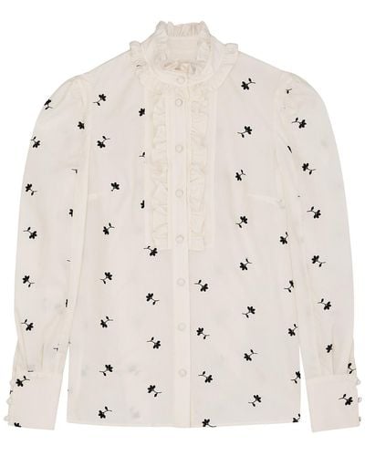 Erdem Constance White Embroidered Blouse - Natural