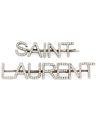 Saint Laurent Crystal-embellished Hair Clips - Metallic