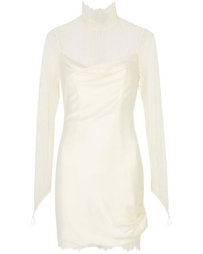 De La Vali Croissant Silk-Satin And Lace Mini Dress - White