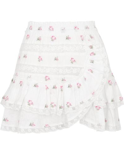 LoveShackFancy Agnessa Floral-Embroidered Cotton Mini Skirt - White