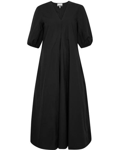 Ganni Cotton-poplin Midi Dress - Black