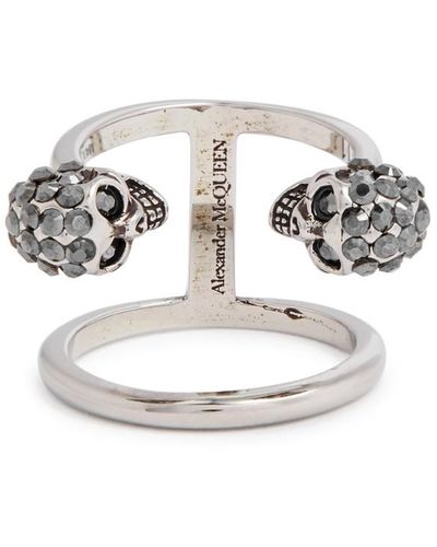Alexander McQueen Twin Skull Crystal-embellished Ring - White