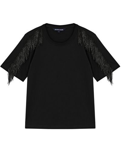Veronica Beard Scala Fringe-trimmed Cotton T-shirt - Black