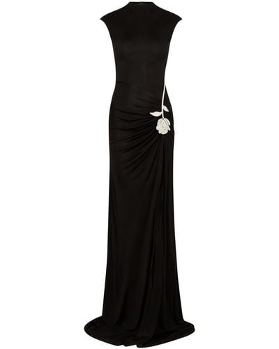 David Koma Floral-Embellished Satin-Jersey Gown - Black