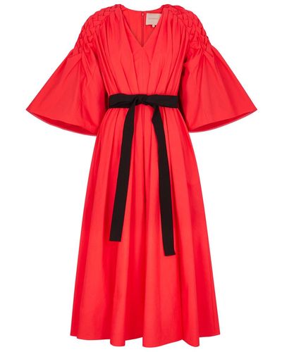 ROKSANDA Electra Cotton-Poplin Midi Dress - Red