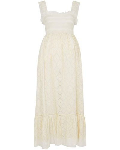 Gucci Broderie Anglaise Cotton-blend Midi Dress - White