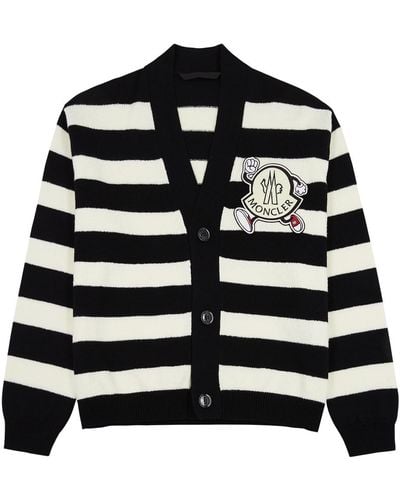 Moncler Striped Logo Wool Cardigan - Black