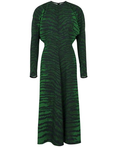 Victoria Beckham Tiger-print Paneled Midi Dress - Green
