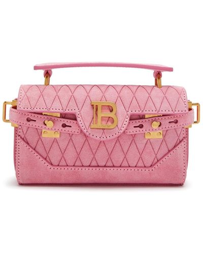 Balmain B-buzz 19 Suede Top Handle Bag - Pink