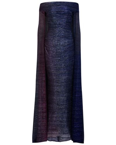 Talbot Runhof Cape-effect Metallic-weave Gown - Blue