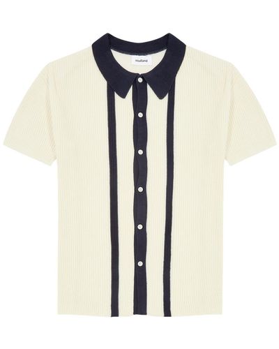 Soulland Ciel Striped Ribbed-Knit Polo Shirt - White