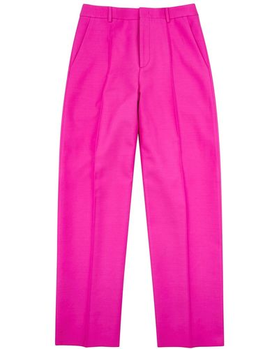 Valentino Wide-leg Wool And Silk-blend Trousers - Pink