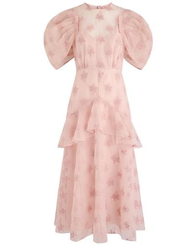 Erdem Floral-Embroidered Organza Midi Dress - Pink