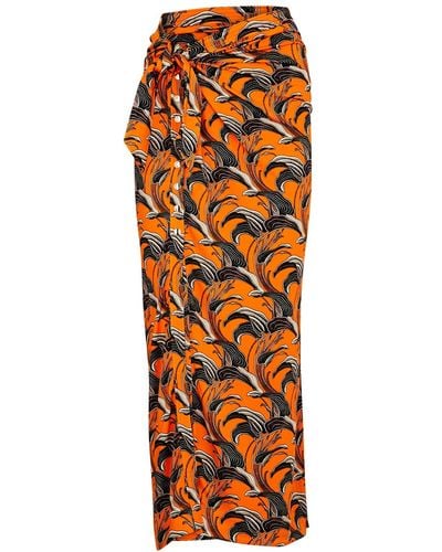 Rabanne Printed Ruched Stretch-jersey Skirt - Orange
